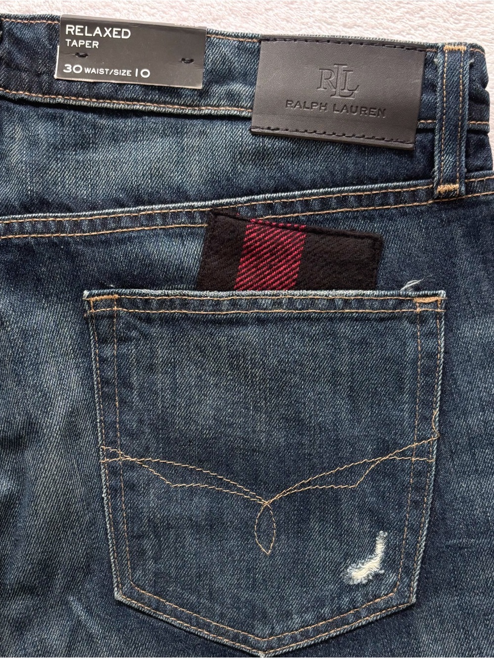 LAUREN RALPH LAUREN Patchwork Relaxed Tapered Lace Plaid Straight Jean--NWT--30 - Picture 13 of 16